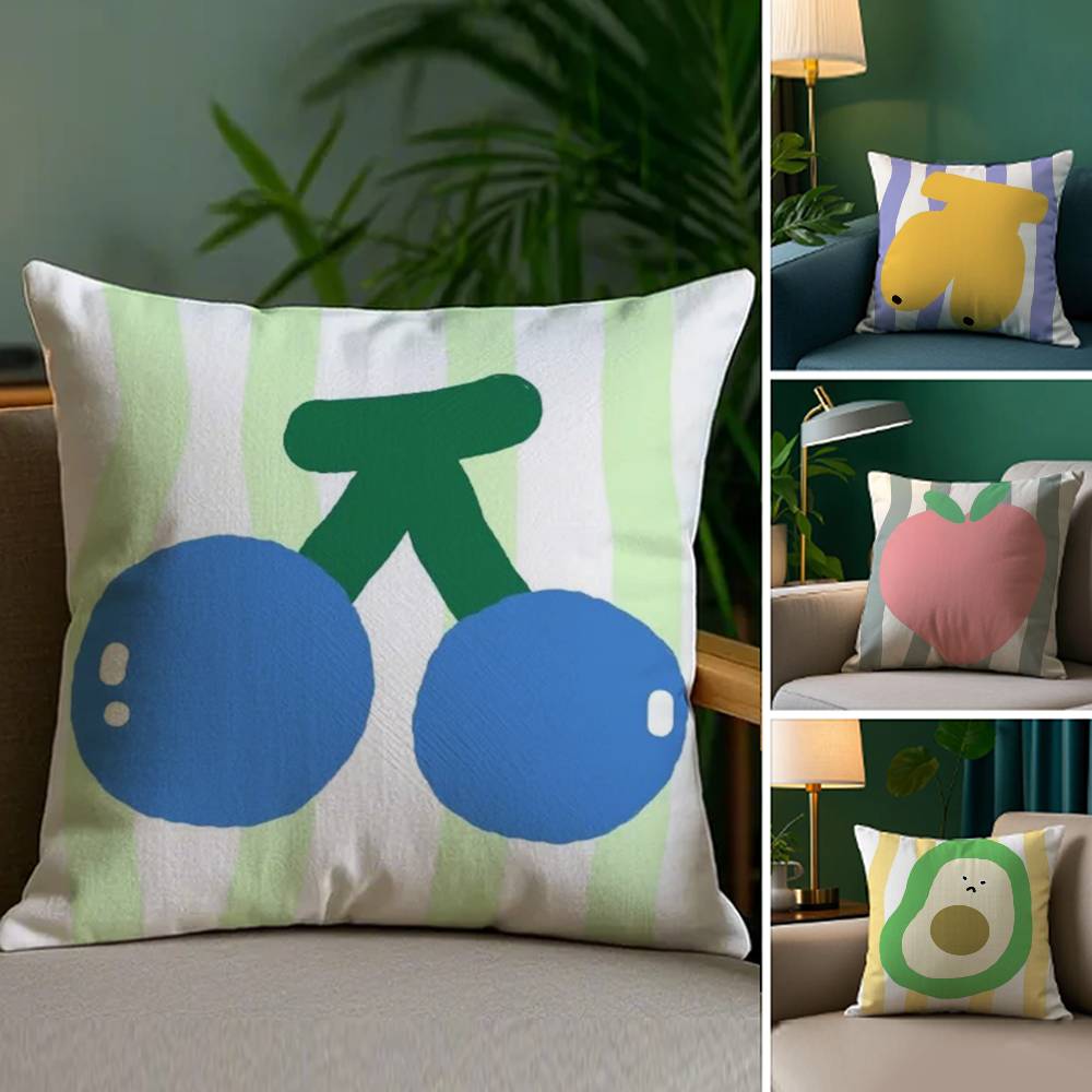 Cute Summer Fruit Pillow Case Sofa Living Room Bedroom Double-sided Printing Square Cushion Nap Time Cushion Cover