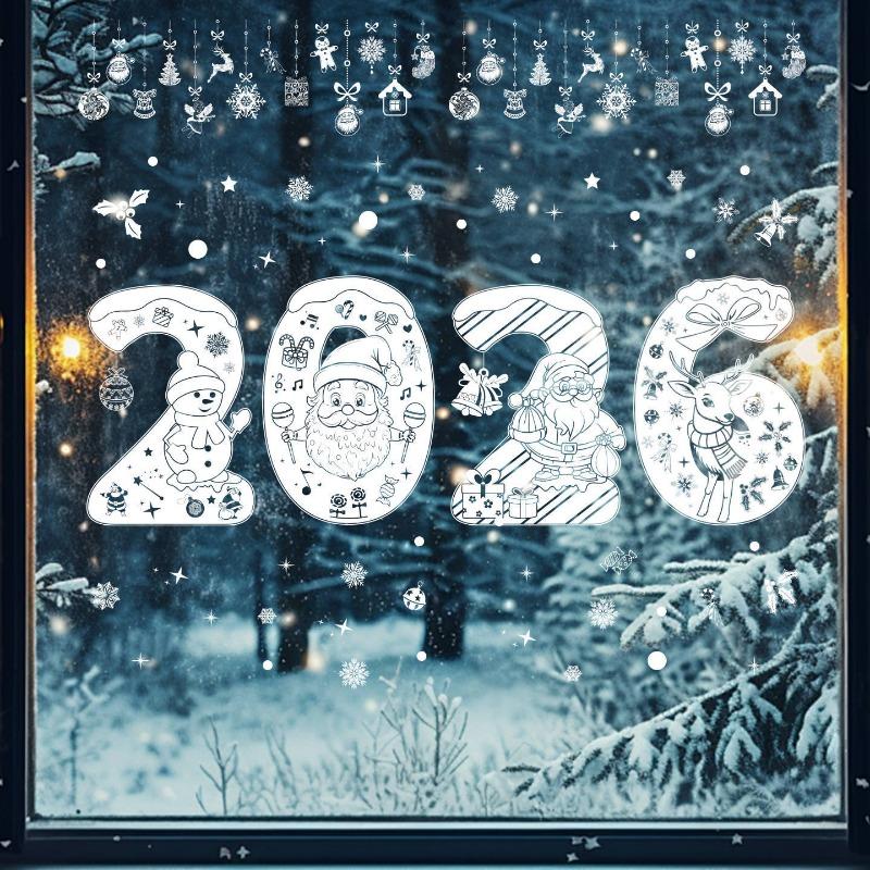 Weihnachtsdekoration Rentier Statische Schneeflocken Aufkleber für Weihnachtsfeier Fensteraufkleber