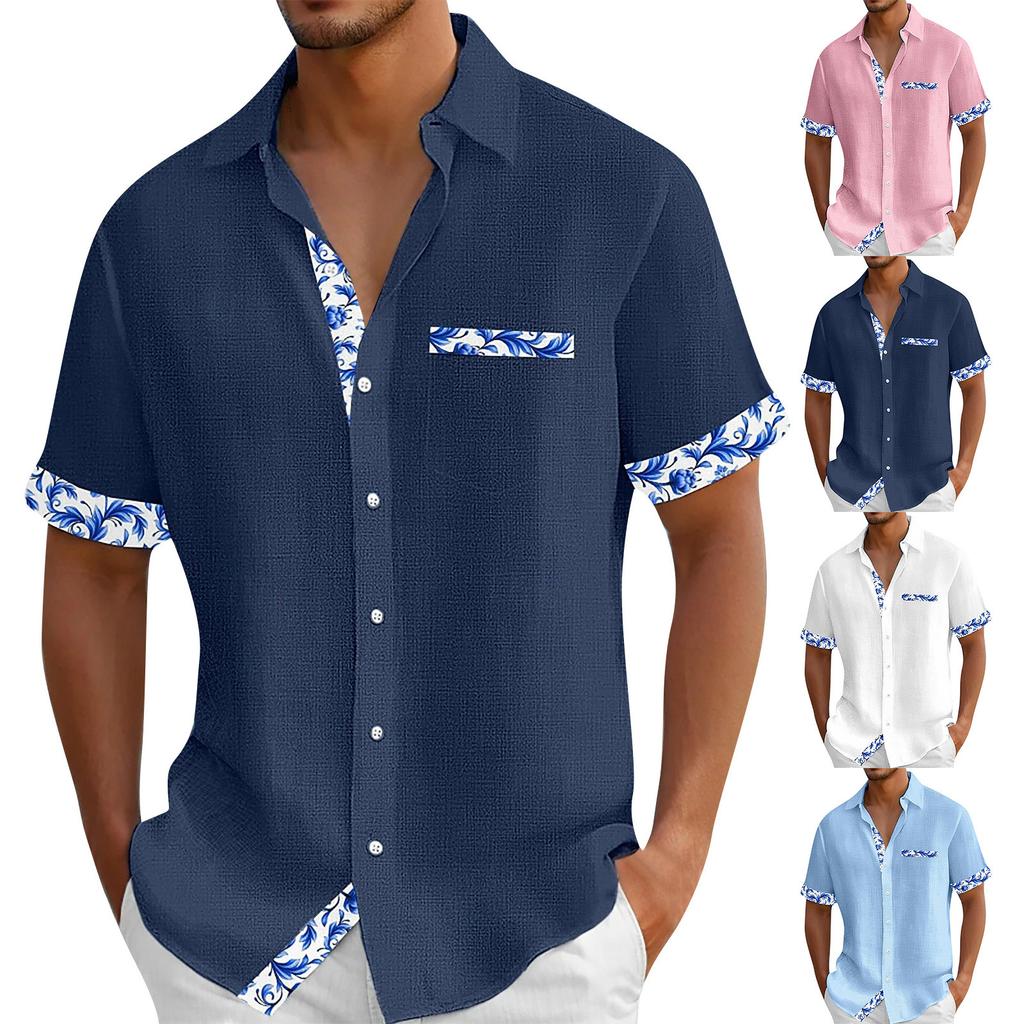 Men's Vintage Button Down Bowling Shirts Short Sleeve Summer Beach Shirt