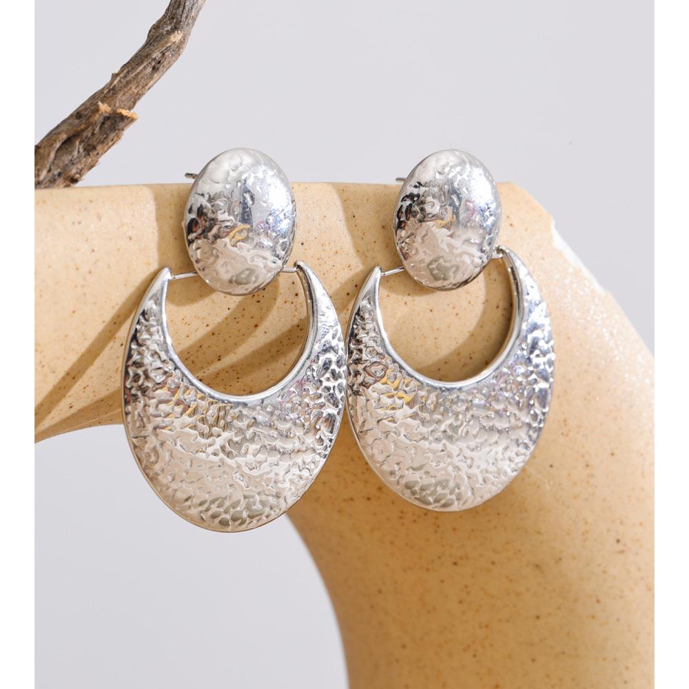 Yhpup 2026 Stainless Steel Hammer Metal Geometric Earrings Tarnish Resistant Popular Daily Statement Jewelry Accessories