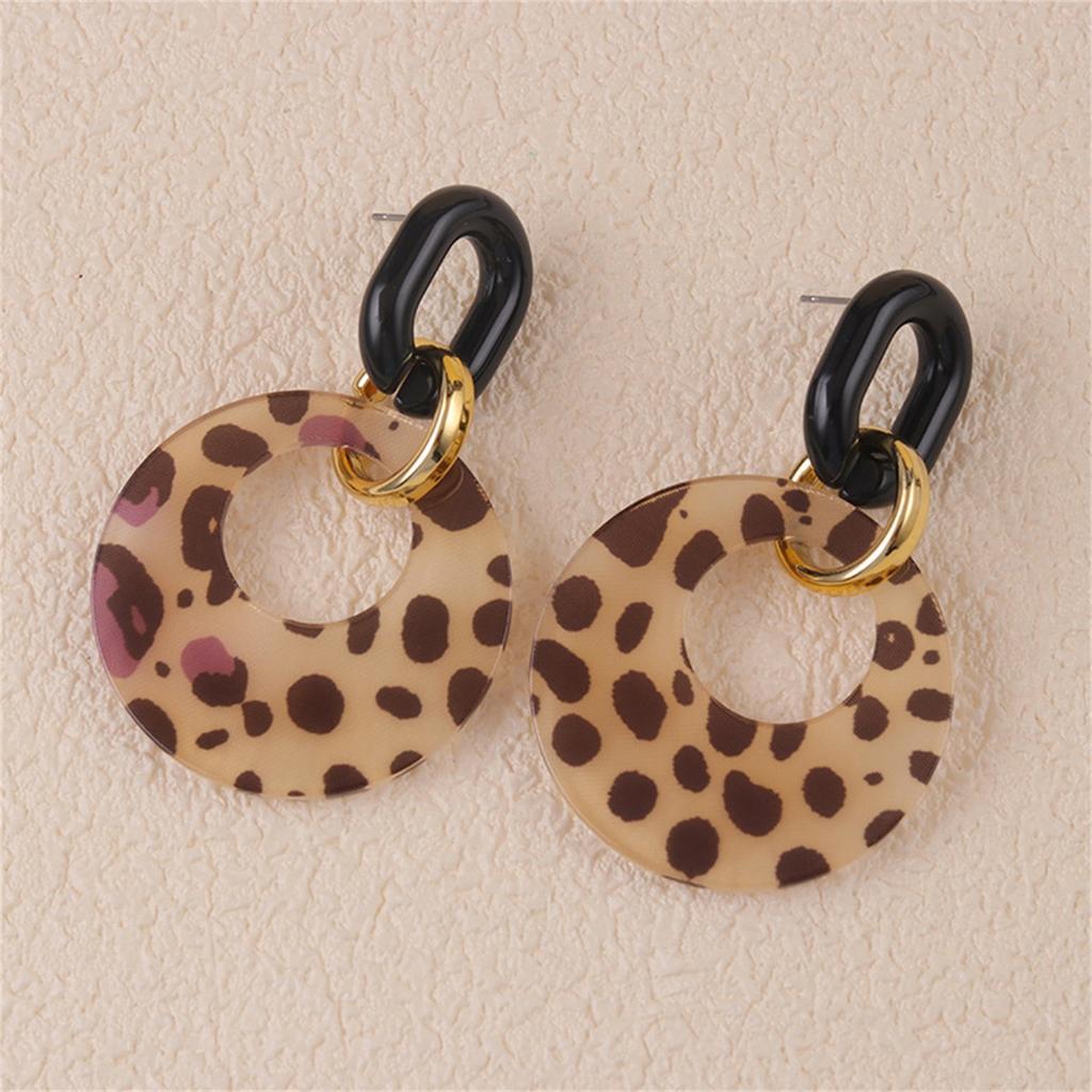 Premium Acrylic Hollow Out Geometric Round Leopard Print Vintage Colorful Dangle Earrings Women Lightweight Fashion Jewelry