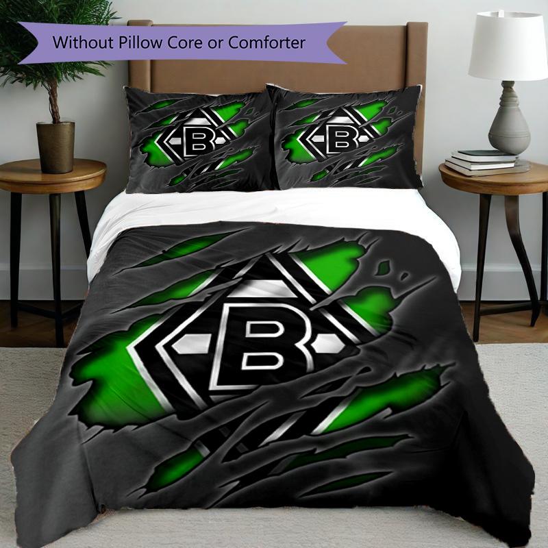 3pcs Duvet Cover Set (1*Duvet Cover + 2*Pillowcase, Without Core), Borussia Monchengladbach Print Bedding Set, Bedroom Decor, All‑Season, Birthday Gif