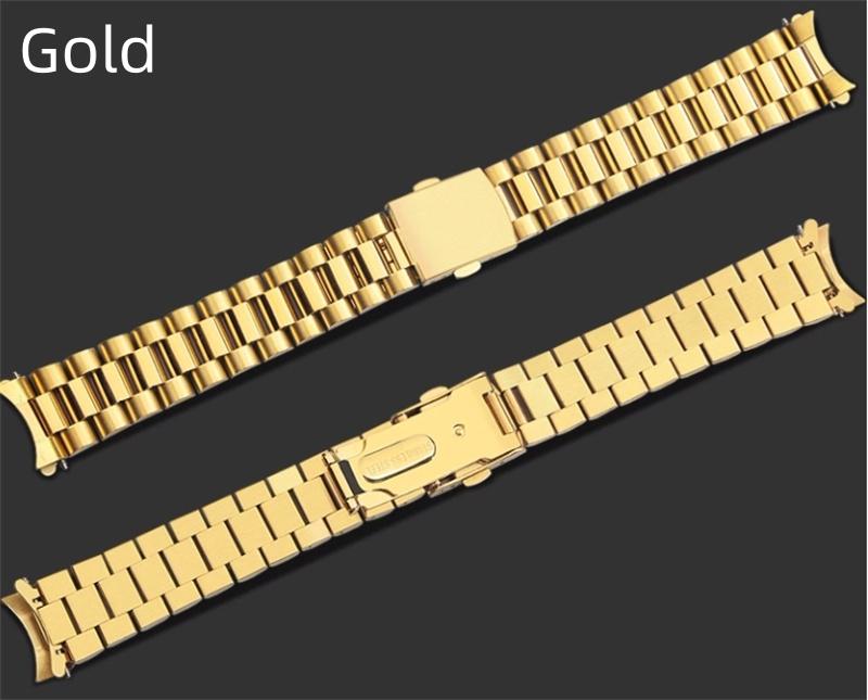 Classic Silver and Gold Curved End Stainless Steel Watchband 18 20 22mm Solid Links Bracelet Fit For Seiko Enicar Orient Watch