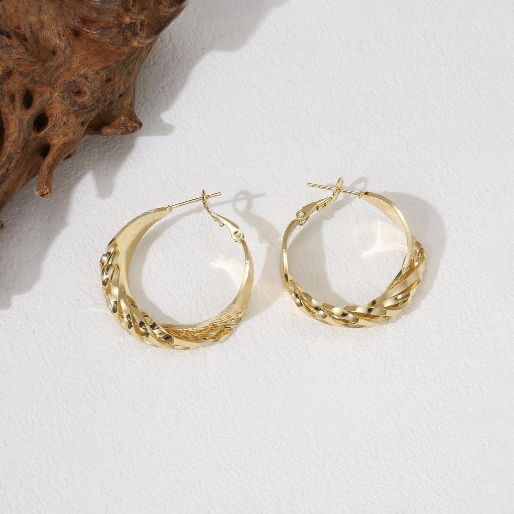 LNCHRAN Copper Engraved Twisted Hoop Earrings - Gold Snap Women's Jewelry.