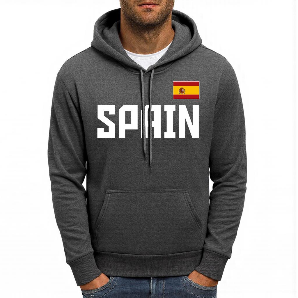 Spain Letter National Flag Printing Hoodies Male Pocket Casual Streetwear Autumn Hip Hop Man Pullover Fleece Comfortable Hoody