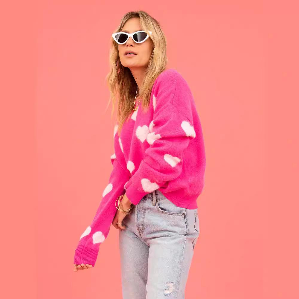 Maglione casual di grandi dimensioni con scollo rotondo Love da donna, autunno e inverno