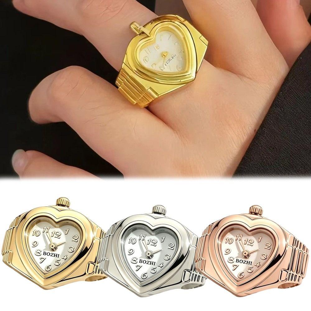 Stainless Steel Mini Finger Watch Heart Shaped Quartz Movement Watch  Fashion Accessories
