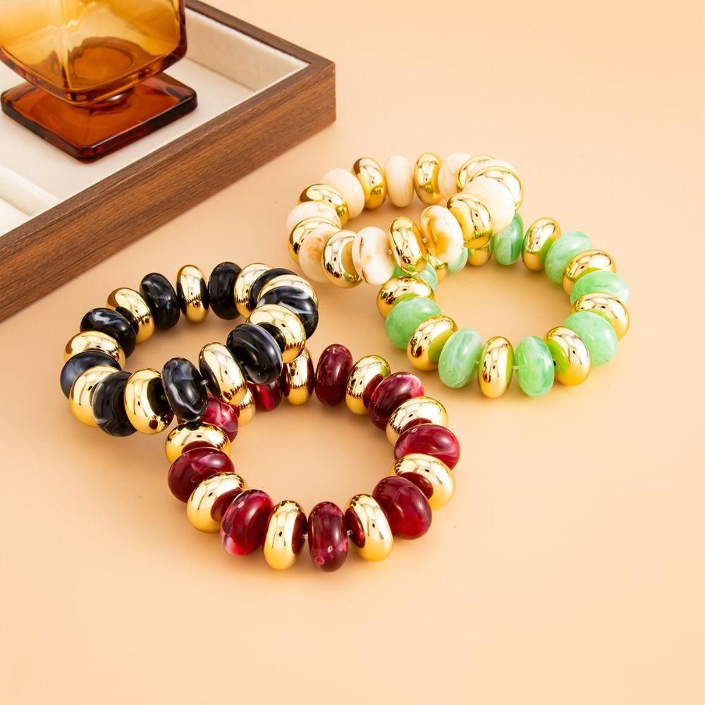Round Beads Resin Bead Bracelet Multicolor Beaded Wristband Bohemian Jewelry  Gift for Women