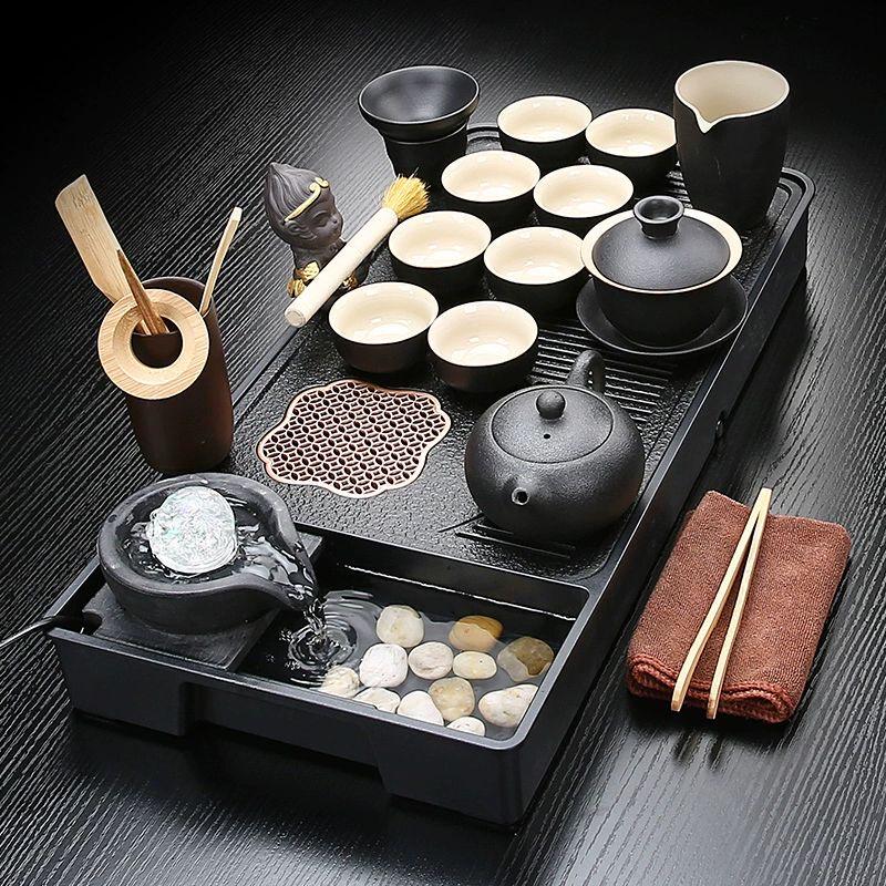 Chinese Zisha Kung Fu Tea Set with Automatic Ceramic Tea Tray