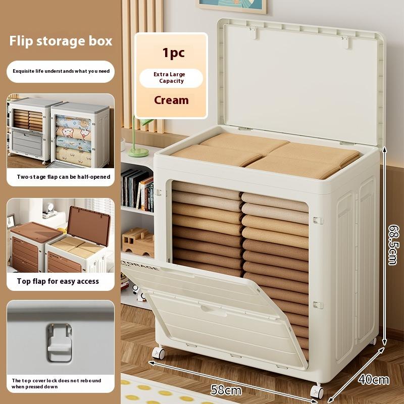 Large Capacity Storage Cabinet Toy Clothing Storage Box&Bins Movable Wheels Multi-Functional Flip-top Organizing Box