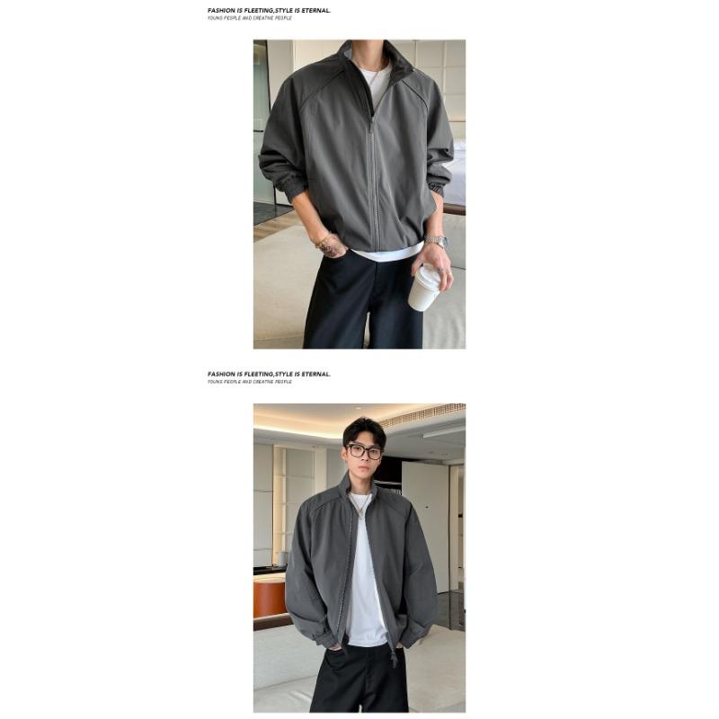 Men Loose Stand Collar Cleanfit Deconstructed Short Bomber Jacket Casual Workwear Outerwear