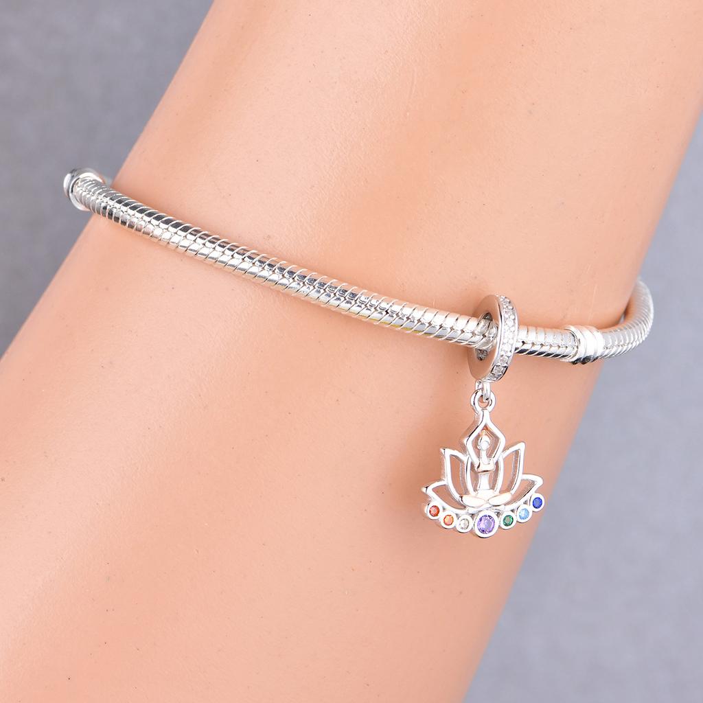 FC Jewelry Fit Original Pan Charm Bracelet 925 Silver Lotus Yoga Girl Chakra Healing Balance Bead For Making Daughter Berloque