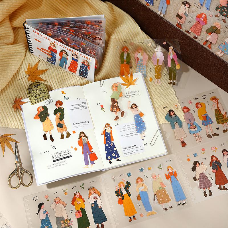 Orange-flavored Ketchup Girl Coil PET Sticker Book: 50 Girl Series Character Stickers