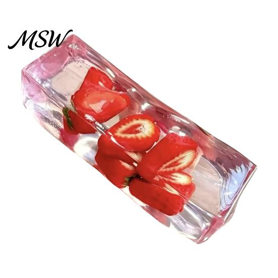 Fake Fruit Bar Squeeze Toy Clear with Inside, Stress Relief Shapeable Soft TPR Fidget Gadgets Stick Sensory Toy, Transparent Strip Figdet for