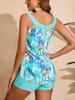 2026 High-Waisted Tankini with Leaf Print - European & American Style, Tummy-Covering & Conservative Design