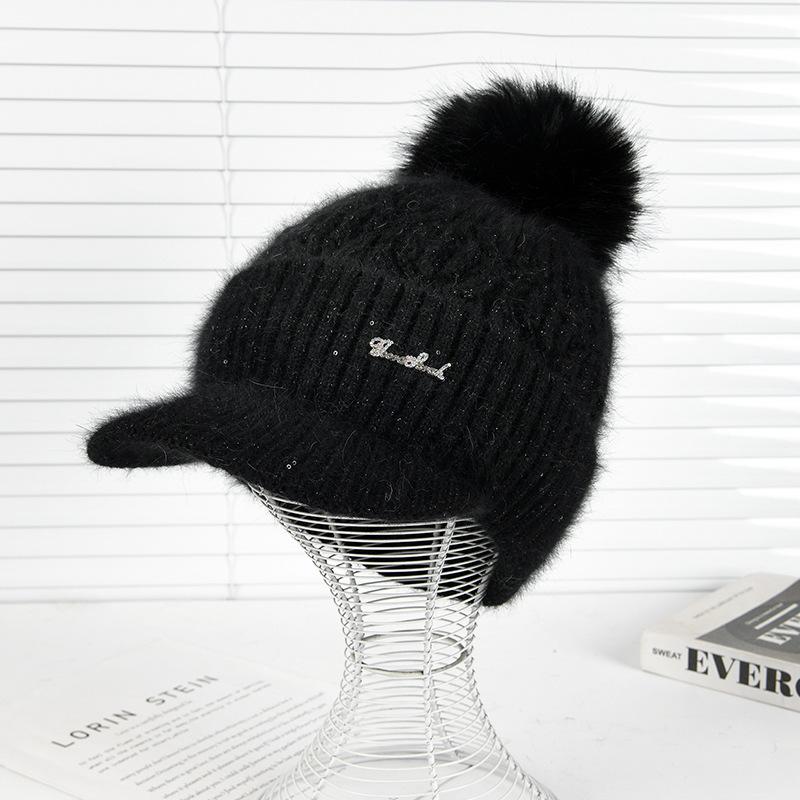Wool Hat Women's Autumn and Winter Fleece Thickened Ear Protector Knitted Hat Thermal Cap Casual Outdoor & Christmas Wear