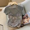 White Lace Camisole Patchwork Short Sleeved Shirt Women's Summer Small Versatile
