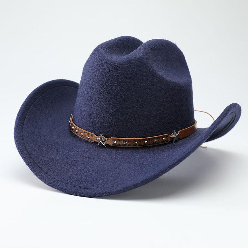 New denim hats for men and women, Western cowboy hats, five pointed star belt hats, soft woolen hats