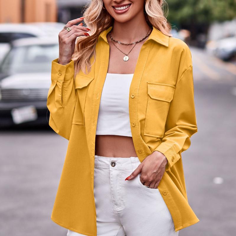 

Осенняя повседневная мода карманы свободная блузка женские топы однотонные с длинным рукавом рубашка больших размеров женские элегантные офисные простые блузки на пуговицах женские 25175 XXL имбирный