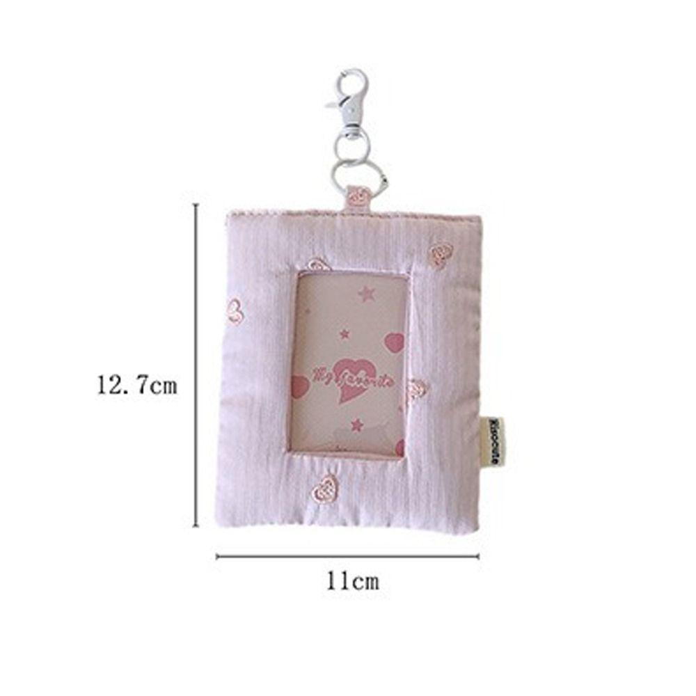 Pillow Shape Photocard Holder Keychain Striped Heart Hanging Decoration Campus Card Protective Cover Idol Card Display Protector