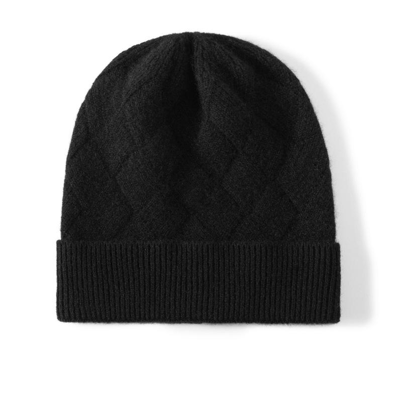Girls' Artistic Retro Cashmere Diamond Pattern Knit Hat - Solid Color and Warm for Autumn/Winter