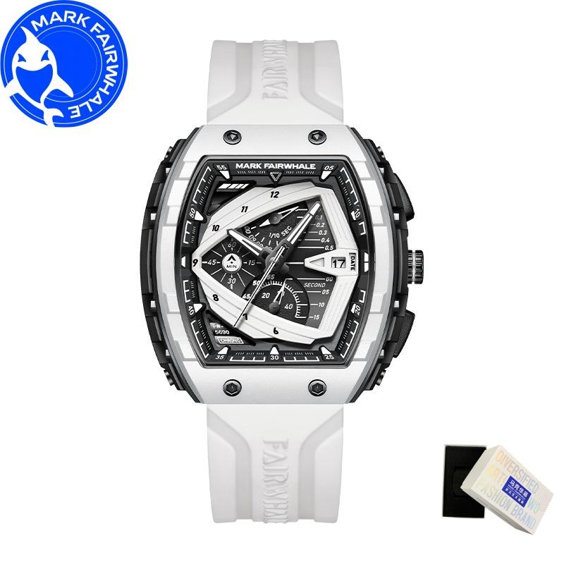 MARK FAIRWHALE Watches for Man 5690 New Resin Case Chronograph Calendar Waterproof Men Watch Sports Silicone Strap Reloj Hombre