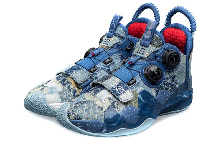 Li Ning WOW 8 Moment Cushioning Slip Resistant Abrasion Resistant Mid top Performance Basketball Shoes Men's Black Blue ABEP001-6