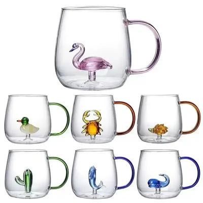 400 ml 3D-Wasserglas, Cartoon-Tierform, Glastasse, Kaffeetasse, kreatives Design, Modellierung, süßes Trinkglas, Wasserbecher, Geschenk für Liebhaber