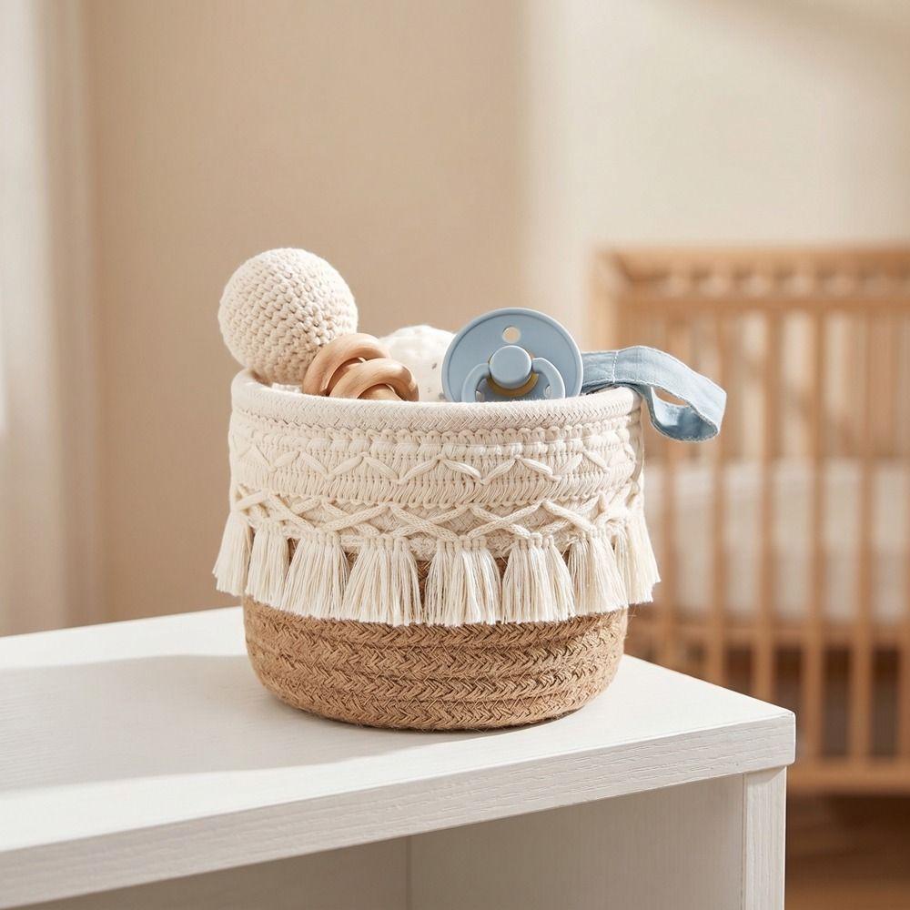Round Tassels Storage Basket Bohemian Style Makeup Brush Storage Box Pen Holder Office Ornament