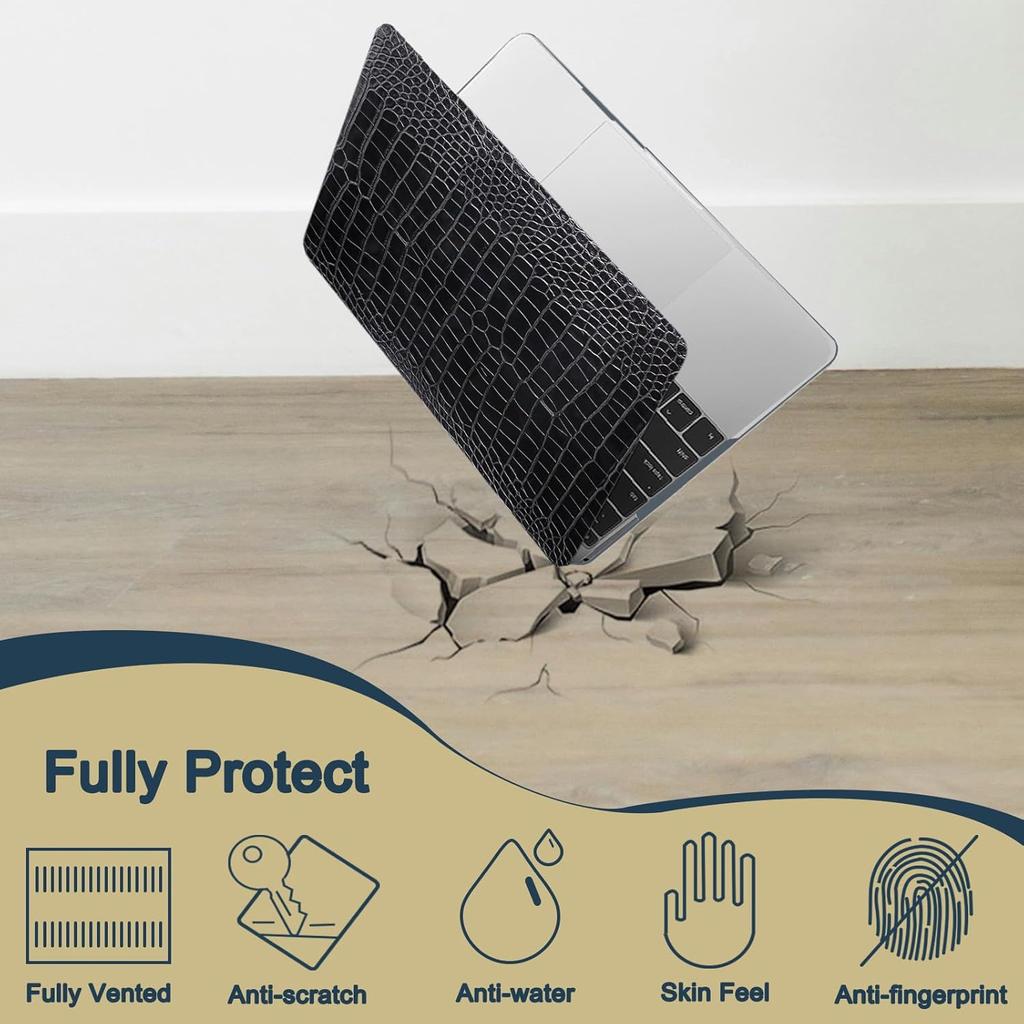 Compatible with MacBook Pro alligator leather hard case compatible with M4/M3/M2/M1 Max A2442/A2779/A2918/A2992/A3112/A3185/A3401 2021-2025 Black