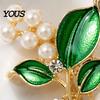 Brooch Pin, Plant Shape Lapel Pin with Green Leaf Design, Imitation Pearl Collar Rhinestone Combination Stable Buckle for Daily Commuting And