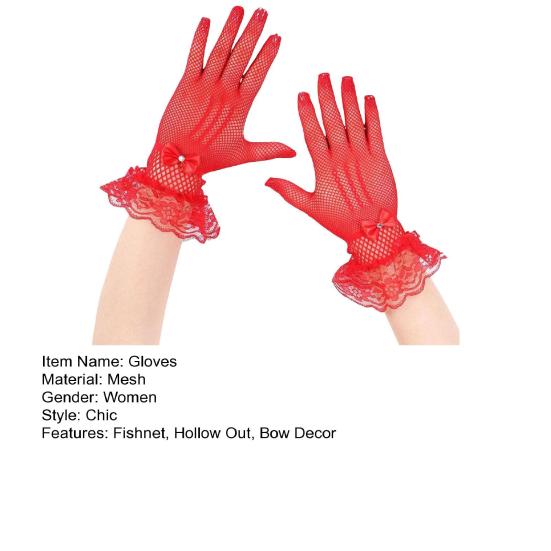 1 par ballhansker for kvinner Gjennomsiktig blonderbue Faux Pearl Dekor Hollow Out Fishnet volangkant Tynn Helfinger Forestillinger Brude Bryllupshansker