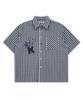 WAIKEI Check Applique Button Short Sleeve Shirt Navy
