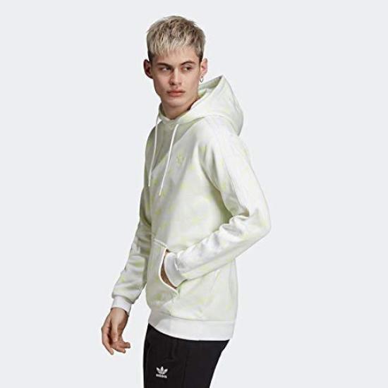 adidas Originals MONO HOODIE Monogram French Terry Pullover Size S Flash Yellow Sweatshirt, (162-168cm), GDD87, White/Light