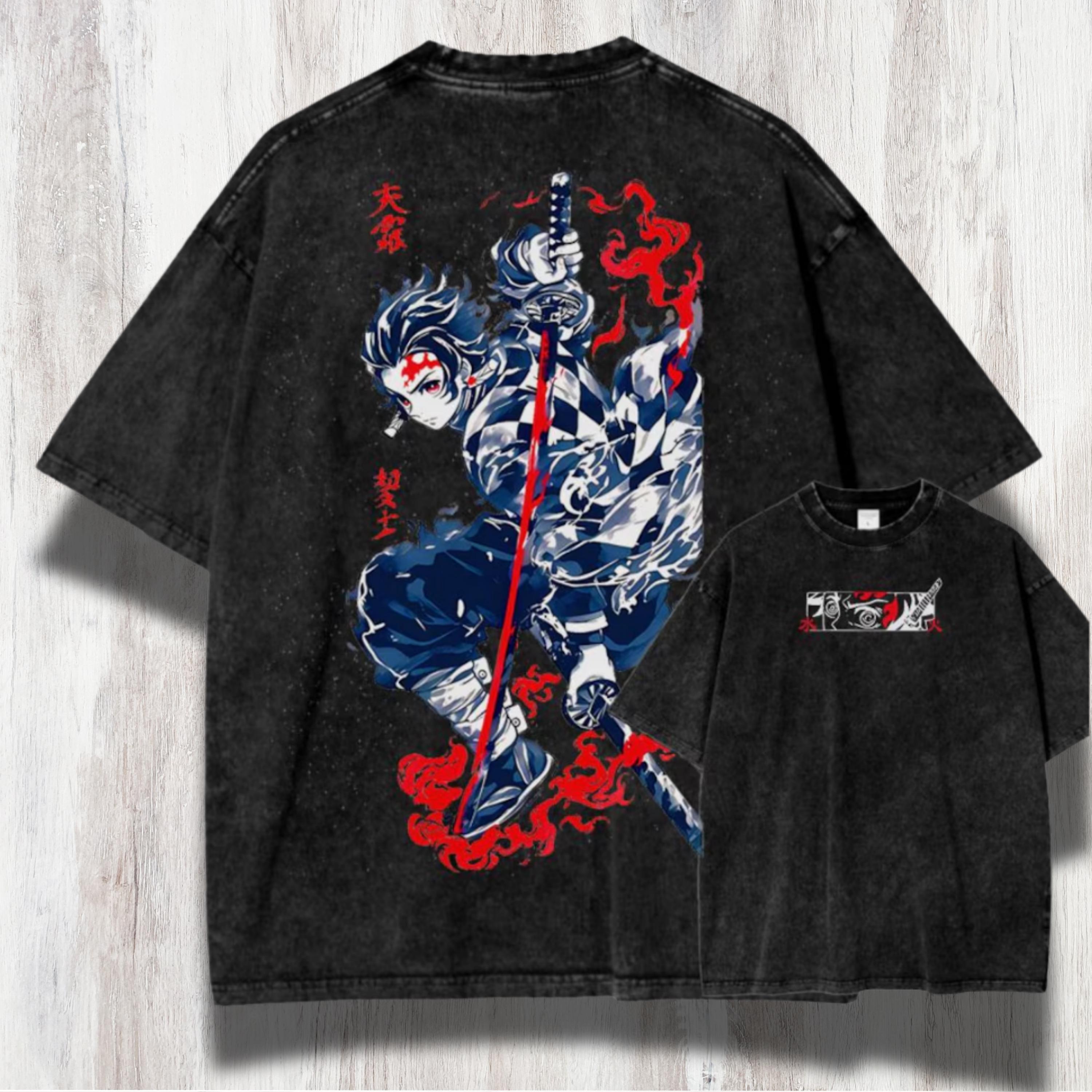 Demon Slayer Ultra Large Tshirt  Retro Washed Anime Mens Tshirt SpringSummer New Style Unisex Tshirt M