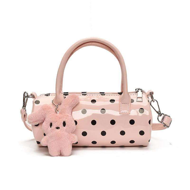 Polka Dot Pu Material Circular Tote Bag For Women With Zipper Closure For Daily Use