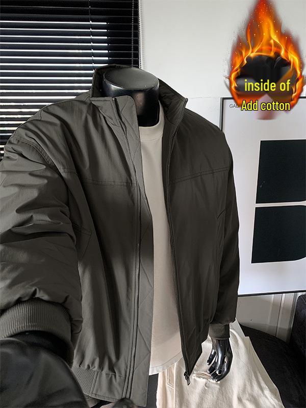 Herren High-End Baumwolle Workwear Bomberjacke - Stehkragen, Lässiger lockerer Coach-Stil für Herbst/Winter