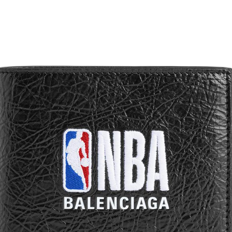 Balenciaga X NBA Collaboration Cash Art Embroidery Brand Logo Print Lambskin Wallet Men wallet Black 8660482ACFP1000