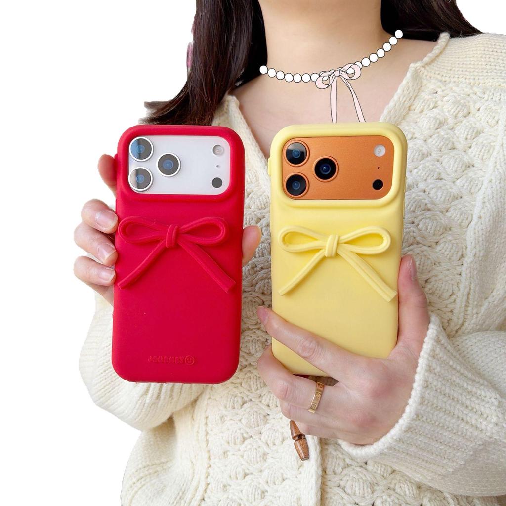 Korean 3D Bow Hand Strap Case for iPhone 13-17 Pro Max (Anti-fall, Apple Compatible)