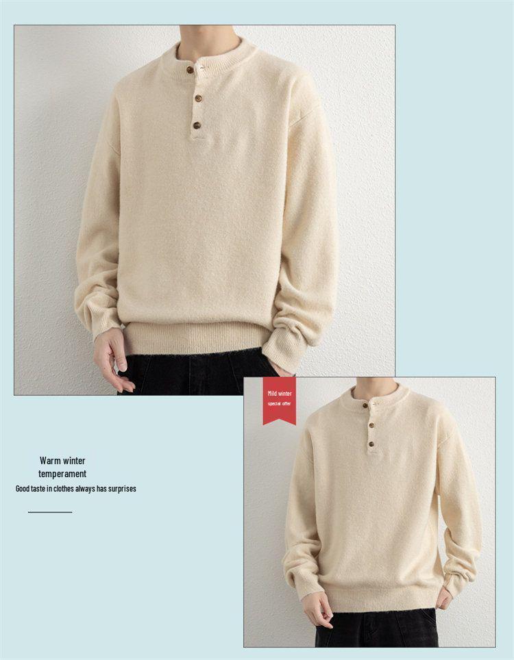 Men's Trendy Loose Henley Knit Pullover for Autumn/Winter 2025