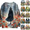 Women's Long Sleeve Halloween Print Neck Knit Pullover Sweater Casual Fall Top