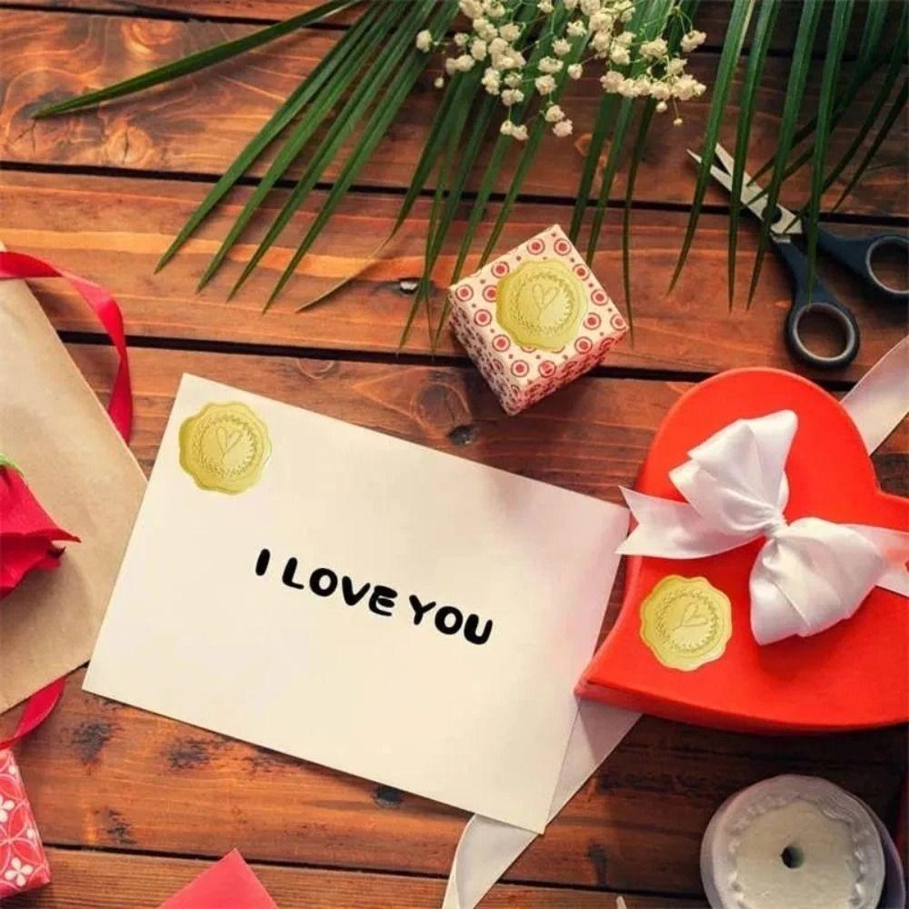 Rose Pattern Heart Sticker 3D Embossed Self-Adhesive Seal Label Invitation Card