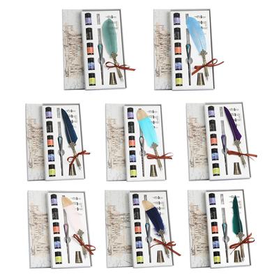 Crystal Dip Pen Feather Set Handmatige Gradiënt Kleur Schrijfinkt Pen Studenten Kantoorbenodigdheden Quill 17ml