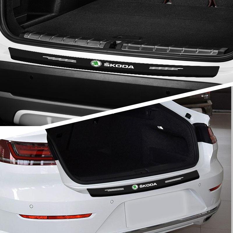 1pcs Carbon Fiber Car Trunk Rear Bumper Sticker Guard Plate Protector for Skoda Octavia Enyaq Rapid Karoq Derivati Fabia Kodiaq Kamiq Superb Yeti