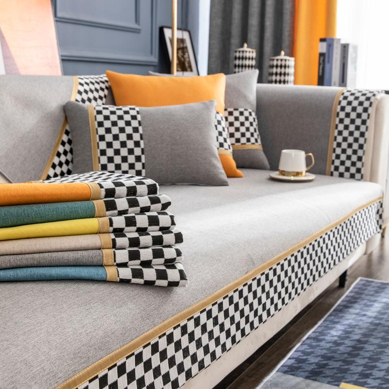 Sofa Cover Cotton Linen Solid Color Living Room Sofa Cushion Cover Four Seasons Anti-slip Dust-proof Furniture Protective Cover