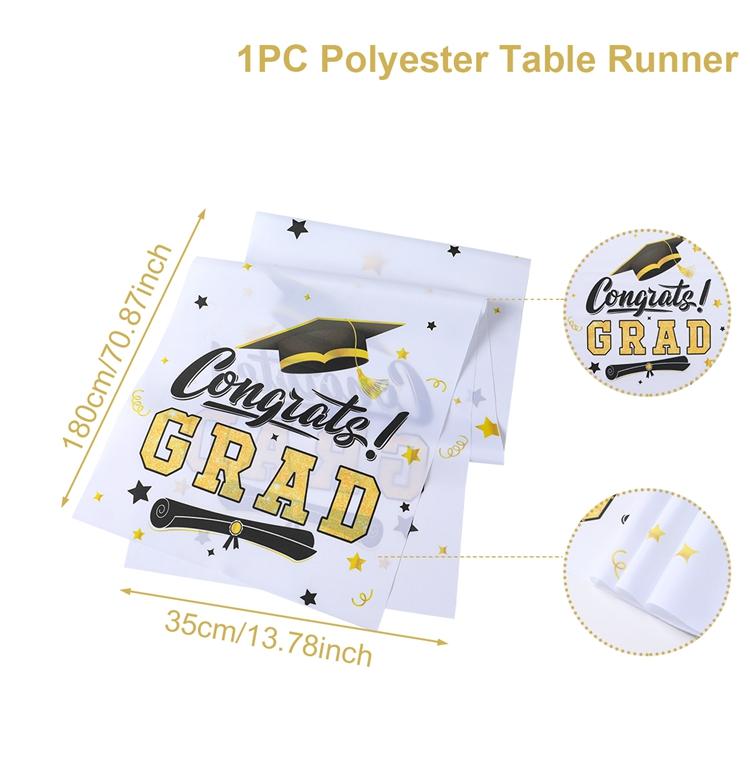 Graduation Table Runner Graduation Decorations 2026 Black Gold Polyester Graduation Table Cloth Prom Grad Party Table Decoration