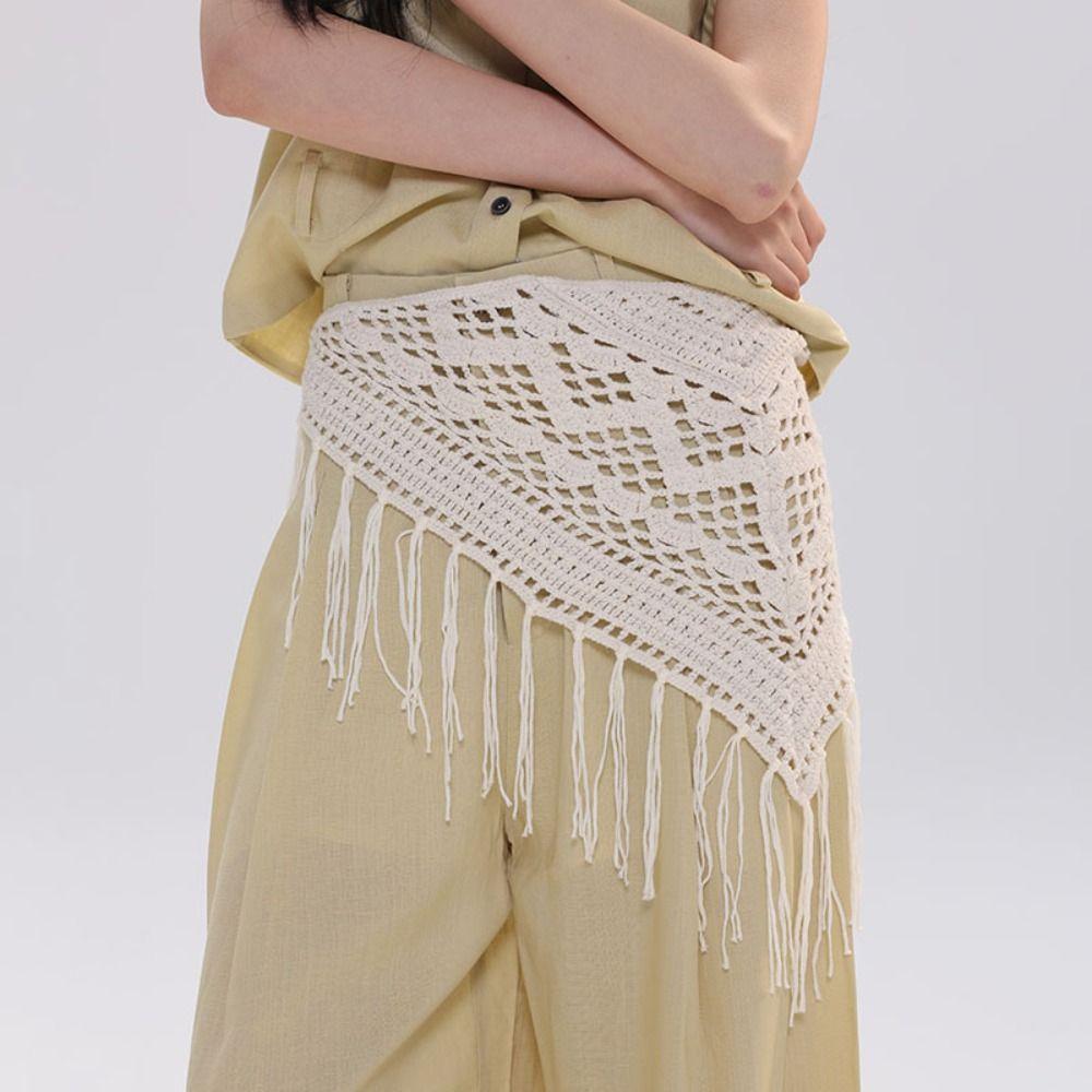 Countryside Style Tassel Knitted Triangle Scarf Bohemian Crochet Flower Scarves Women