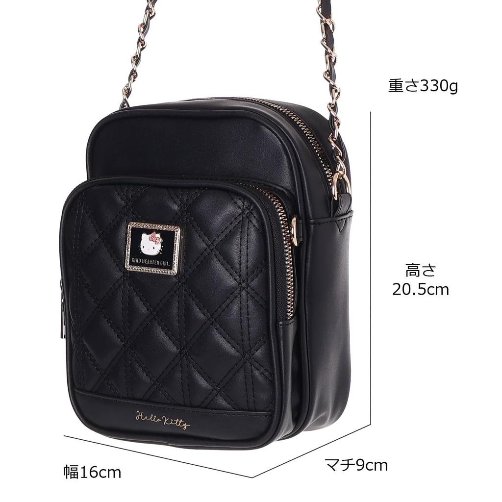 Sanrio Hello Kitty Kuromi Shoulder high x 16cm wide x 9cm Synthetic with Glitter Plate & Bag, 20.5cm deep, Leather, (Hello Kitty)