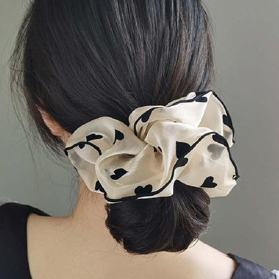 Elegant Dot Flower Love Chiffon Large Champagne Hair Band for Women Hair Tie Scrunchie Hair Headband Fashion Hair Accessories