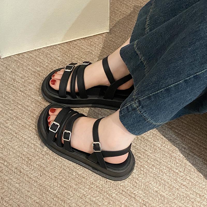Fashion Fashion Simple and Versatile Platform Belt Buckle Sandals Women's Summer New Round Toe Metal Buckle Heightened Roman Shoes